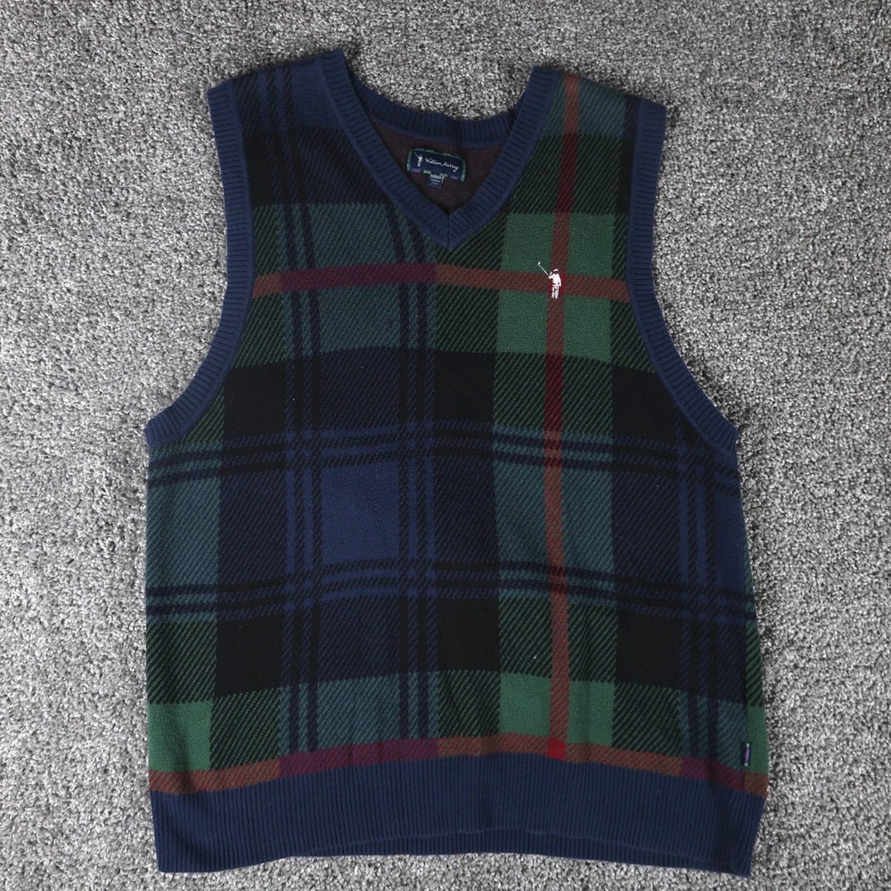 William Murray Golf Sweater Vest Mens M Plaid Tartan V Neck Preppy Golf